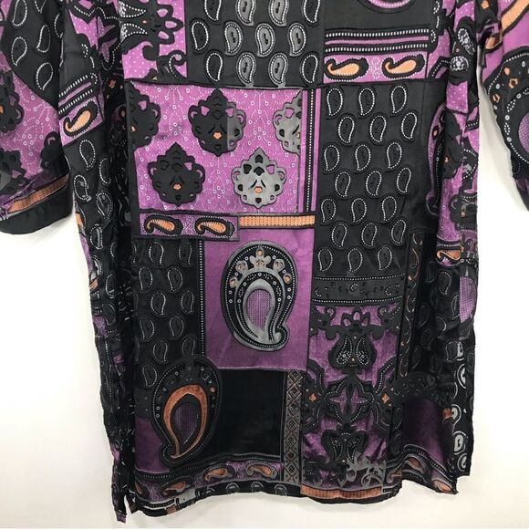 DEX Black Purple Paisley Pattern Semi Sheer Kimono Duster Tunic Cardigan - Picture 7 of 16